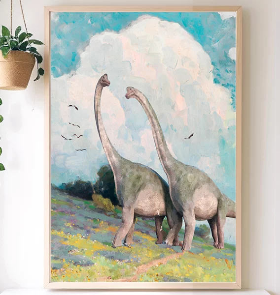 Friendship Brontosaurus Trio with flowers for Nursery and Childrens Wall