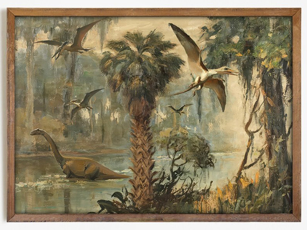 Prehistoric Southern Swamp Art Print For Kids Boys Room