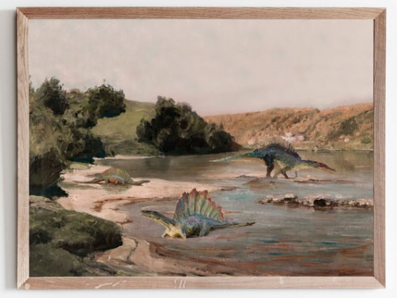 Rustic Swamp Painting Antique Wilderness Seascape Neutral on Canvas for Hallway Bathroom