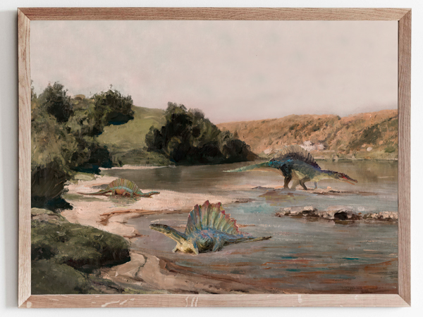 Rustic Swamp Painting Antique Wilderness Seascape Neutral on Canvas for Hallway Bathroom