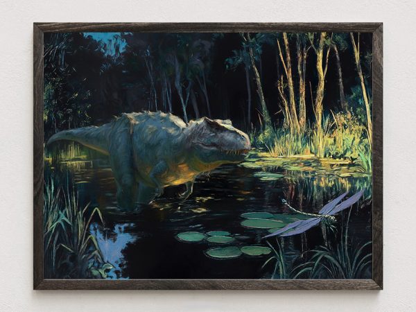 Tyrannosaurus-Rex-Dinosaur-swamp-Night-Dinosaur-print-Animal-Dark-Academia-Painting-Print
